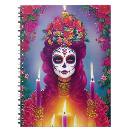 Cuaderno Arte de Cráneo de Azúcar - Mujer hermosa en Altar