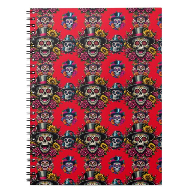 Cuaderno Arte de Cráneo de Azúcar -Top Hat Floral Fiesta (R (Frente)