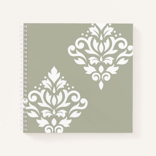 Cuaderno Arte de Damasco de Rollo Blanco sobre Verde (Anverso)
