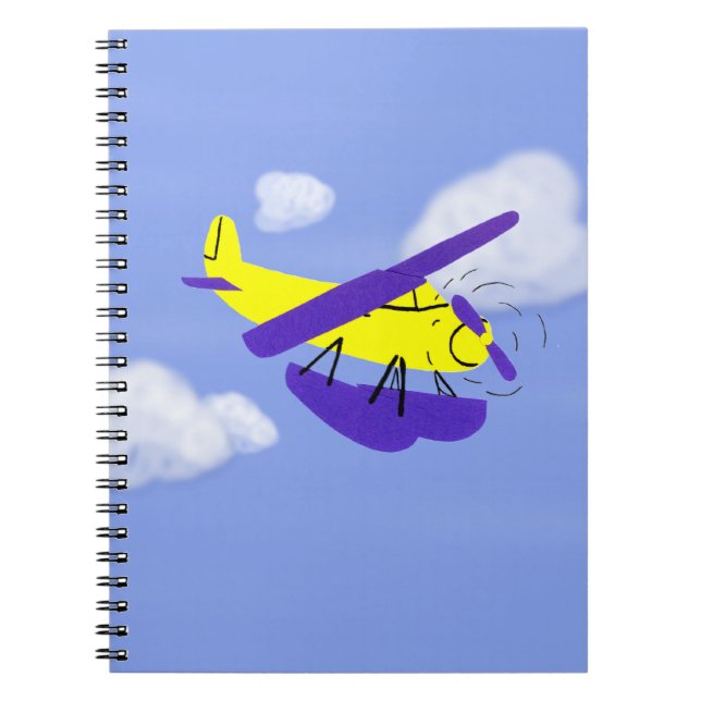 Cuaderno Arte de dibujos animados de avión amarillo y azul (Frente)