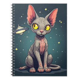 Cuaderno Arte de dibujos animados de gato Sphynx OVNI espac