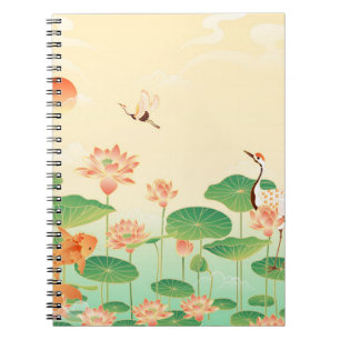 Cuaderno Arte de estanque de koi y nenúfares de jardín japo