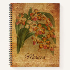 Cuaderno Arte de estilo de papel de vintage de orquídeas de