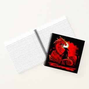 Cuaderno Arte de estilo japonés del Dragón rojo negro de Sa
