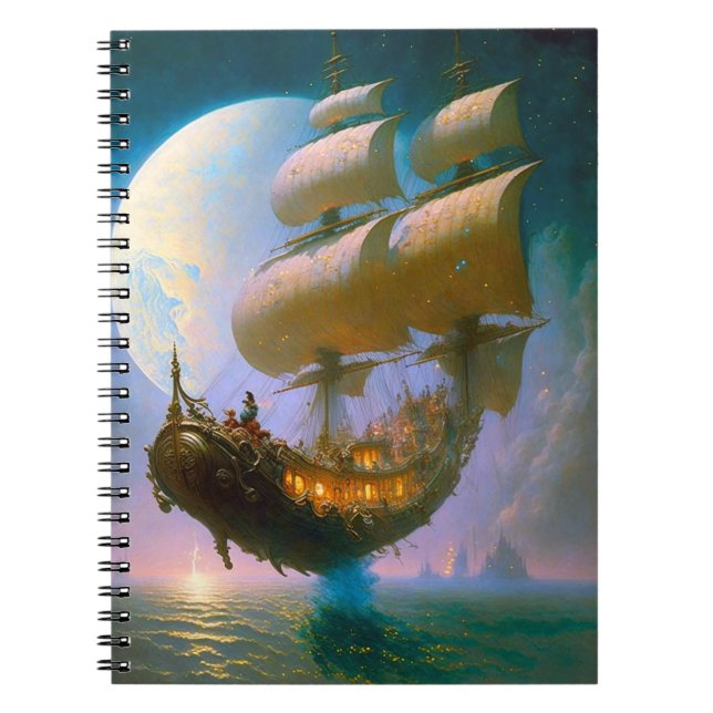 Cuaderno Arte de fantasía de barco volador (Frente)
