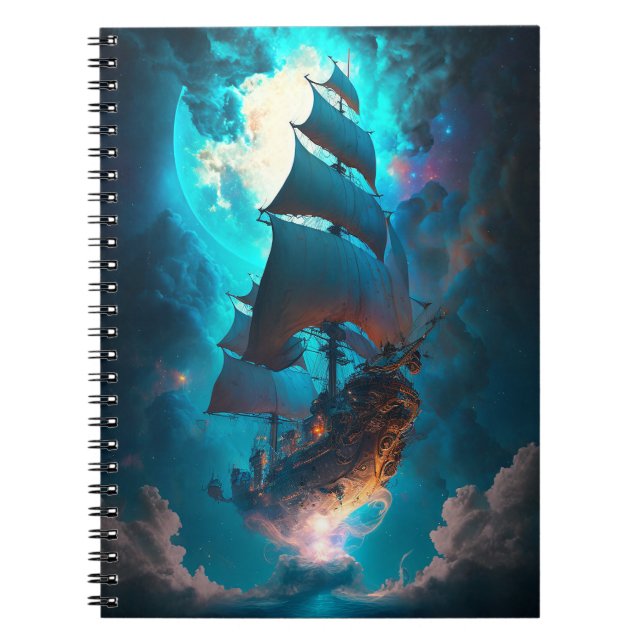 Cuaderno Arte de fantasía de barco volador (Frente)