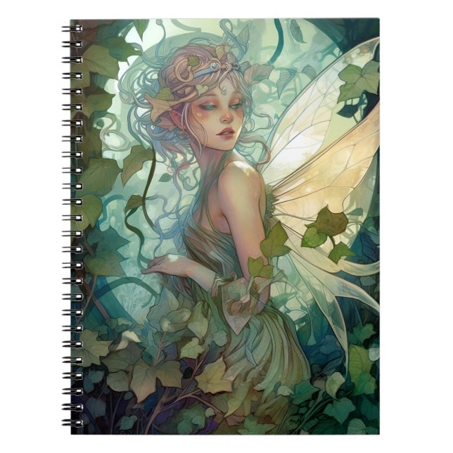 Cuaderno Arte de fantasía de hadas de madera verde (Frente)