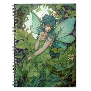 Cuaderno Arte de fantasía de hadas de madera verde