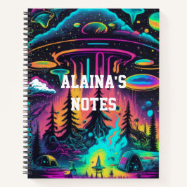 Cuaderno Arte de fantasía de OVNI psicodélico personalizado