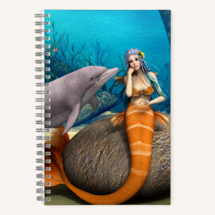Cuaderno Arte de fantasía de sirena soñadora y delfín