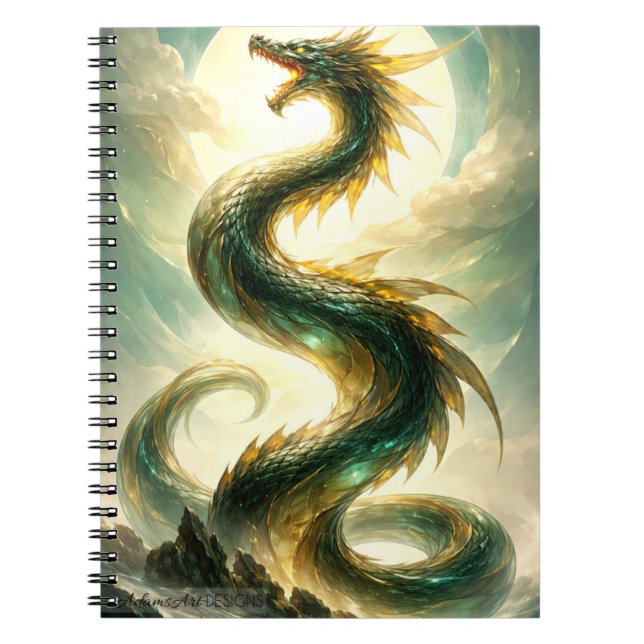 Cuaderno Arte de fantasía del dragón esmeralda celestial (Frente)