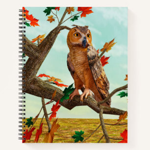 Cuaderno Arte de fauna del arce de búho de otoño