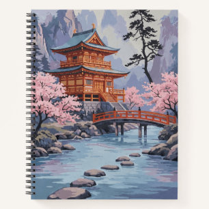 Cuaderno Arte de Flor de Cerezo de Pagoda Japonesa