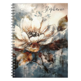 Cuaderno Arte de Flor de Peonía en Acuarela Personalizada