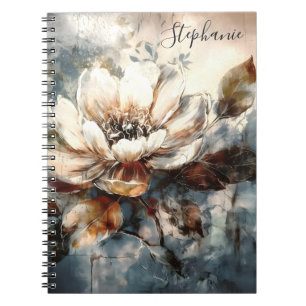 Cuaderno Arte de Flor de Peonía en Acuarela Personalizada