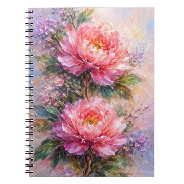 Cuaderno Arte de Flor de Peonía Rosa Elegante (Frente)