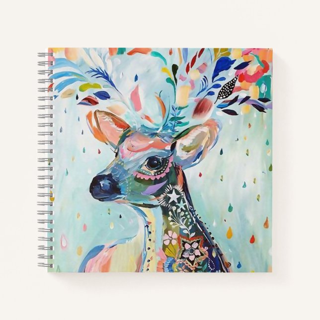 Cuaderno Arte de flores con cuernos de ciervo moderno bonit (Anverso)