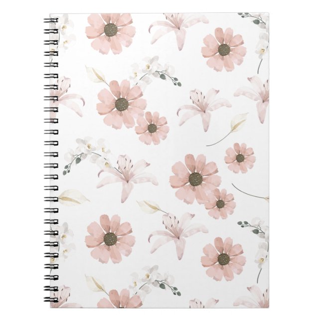 Cuaderno Arte de flores rosadas de acuarela (Frente)