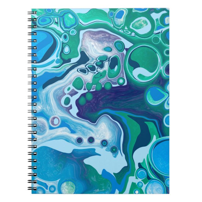 Cuaderno Arte de fluido digital de mármol verde azul (Frente)