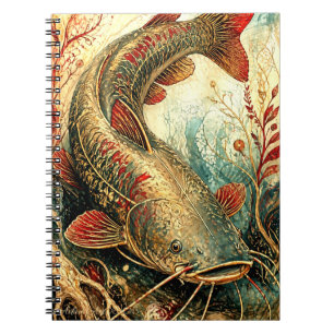 Cuaderno Arte de Fusión de Gato Koi Vintage Ornamentado Acu