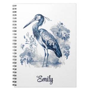 Cuaderno Arte de garza estilo Delft azul y blanco con flore