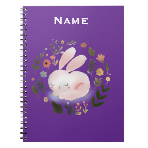 Cuaderno Arte de guirnalda floral de conejito de primavera