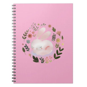 Cuaderno Arte de guirnalda floral de conejito de primavera 