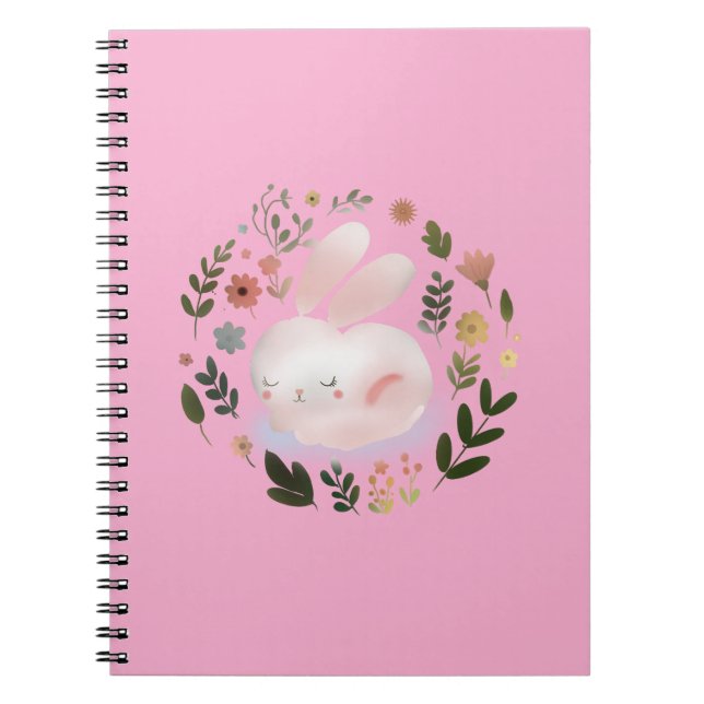 Cuaderno Arte de guirnalda floral de conejito de primavera  (Frente)