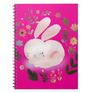 Cuaderno Arte de guirnalda floral de conejito de primavera 