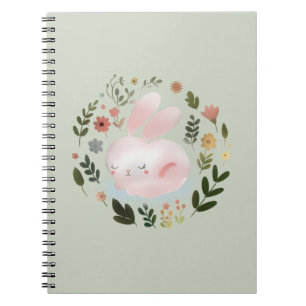 Cuaderno Arte de guirnalda floral de conejito de primavera