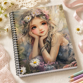 Cuaderno Arte de hada vintage con corona de flores y margar