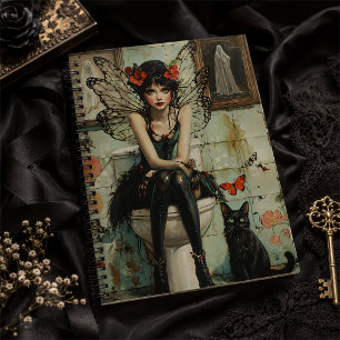 Cuaderno Arte de Halloween caprichoso de hada gótica y gato