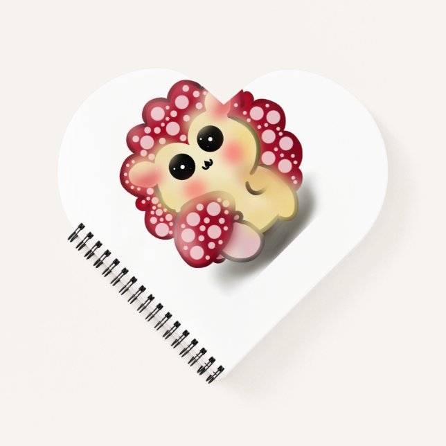 Cuaderno Arte de hongo rojo Kawaii adorable erizo seta (Anverso)