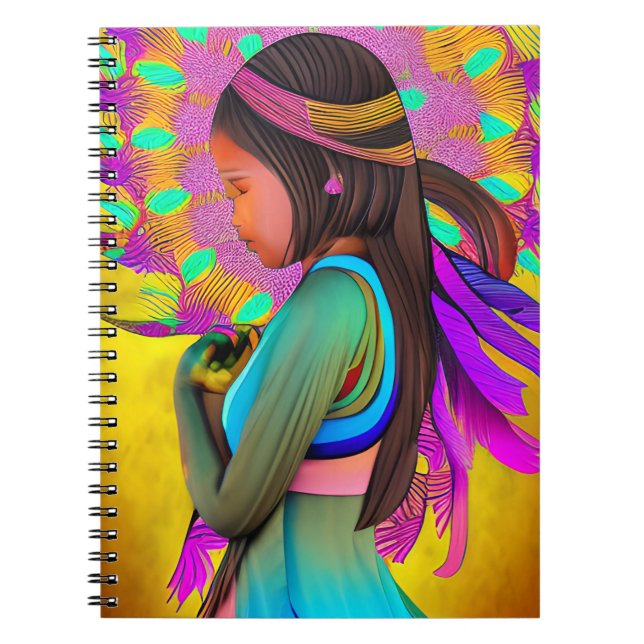 Cuaderno Arte de IA de niña nativa americana (Frente)