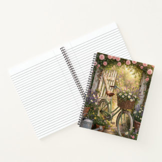 Cuaderno Arte de jardín de cottage de bicicleta floral vint