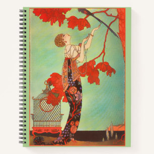 Cuaderno Arte de jardín jaula para pájaros loro Art Nouveau