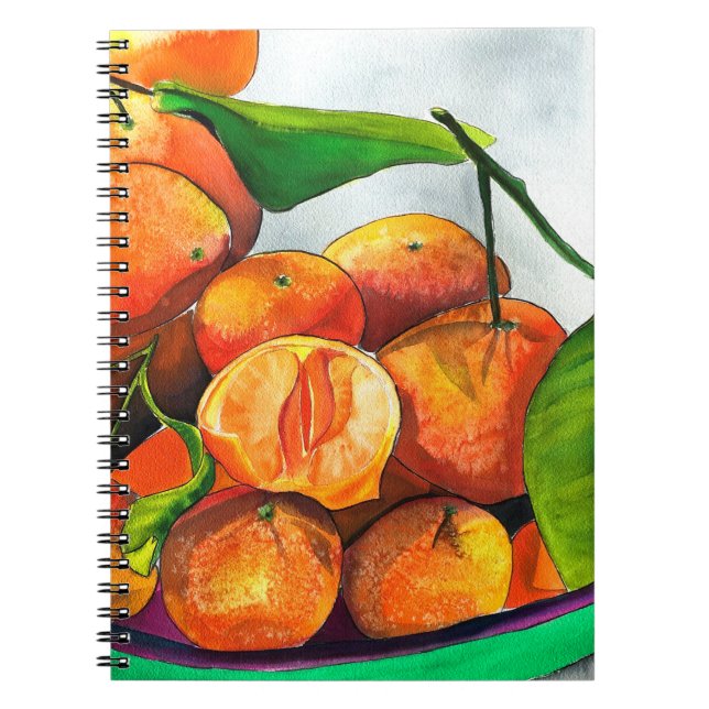 Cuaderno Arte de la fruta de la acuarela del naranja mandar (Frente)