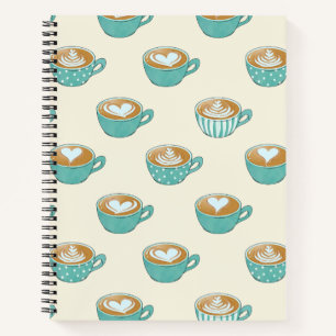 Cuaderno Arte de latte en tazas de café azul