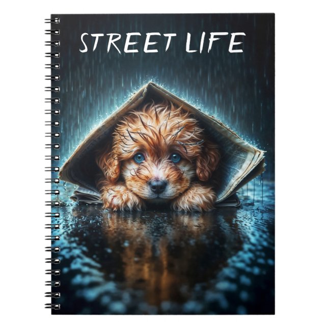 Cuaderno Arte de lindo perro pequeño en un día lluvioso con (Frente)