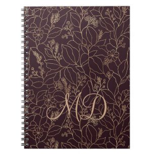 Cuaderno Arte de línea botánico floral dorado elegante ciru