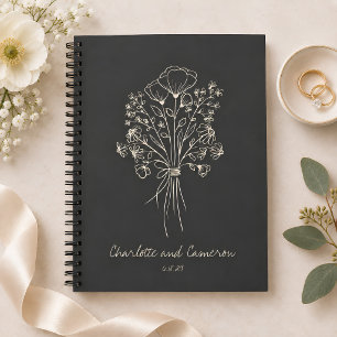 Cuaderno Arte de línea de flores boho Boda personalizada
