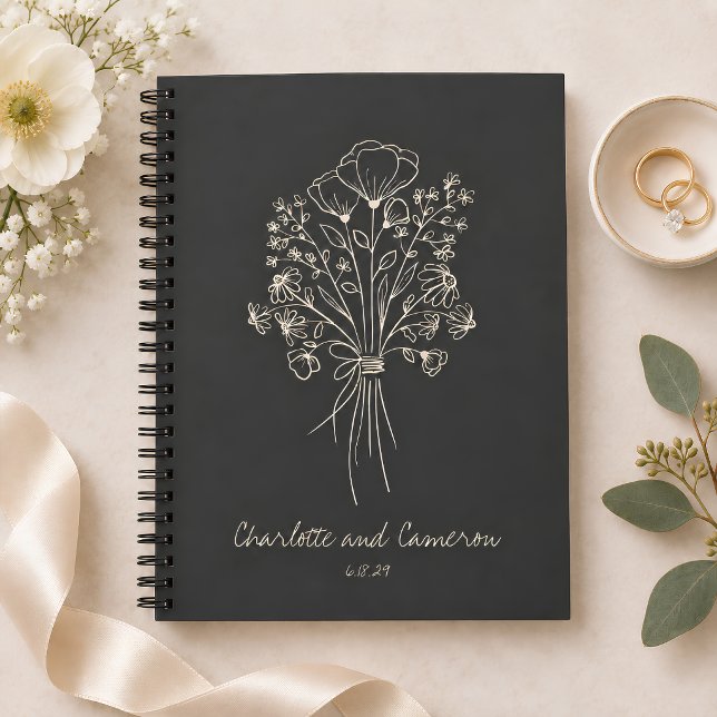 Cuaderno Arte de línea de flores boho Boda personalizada (Subido por el creador)