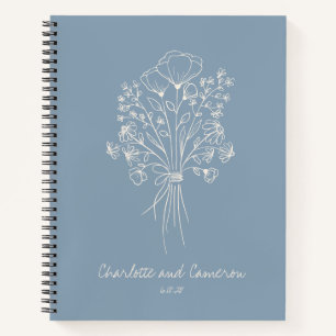 Cuaderno Arte de línea de flores boho personalizado boda az