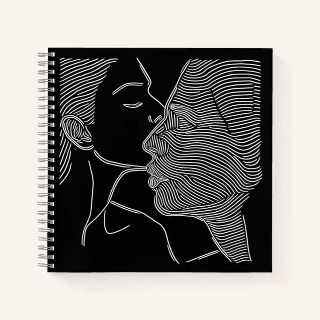 Cuaderno Arte de línea en negro y blanco de pareja (Anverso)