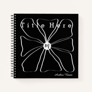 Cuaderno Arte de línea floral abstracto en blanco y negro m