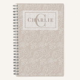Cuaderno Arte de Línea Floral Beige, Monograma Personalizad