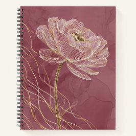 Cuaderno Arte de línea floral dorado rosa polvoriento elega
