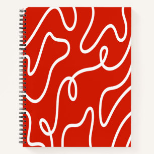 Cuaderno Arte de línea ondulada abstracta en rojo negrita p