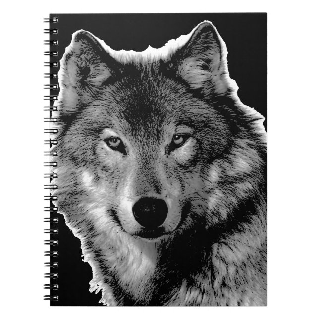 Cuaderno Arte de lobo en blanco y negro (Frente)