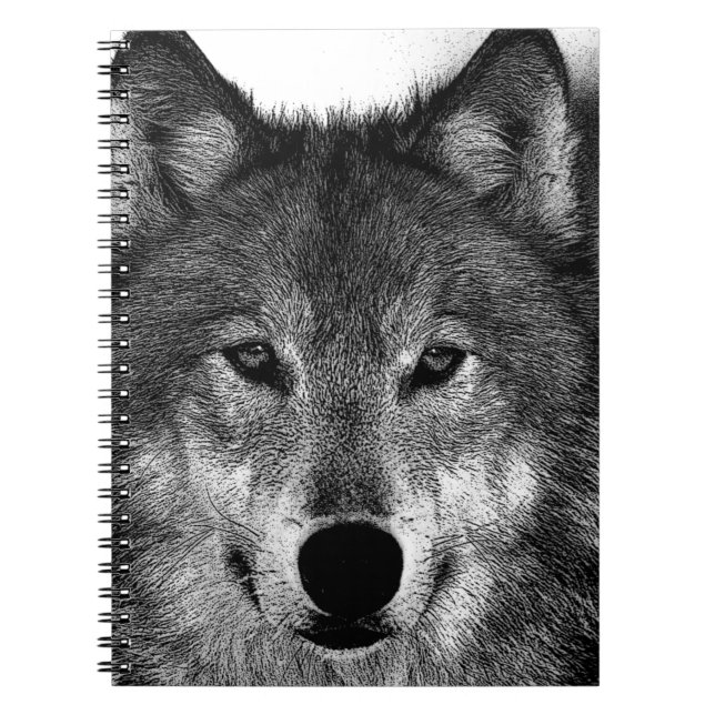Cuaderno Arte de lobo en blanco y negro (Frente)